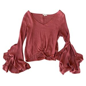 Terra cotta bell sleeve ruffle sleeve 70s inspired top